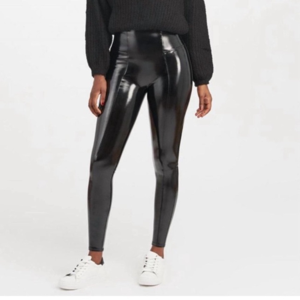 Spanx Womens Small Black Patent Faux Leather Legging Pants New‎ York